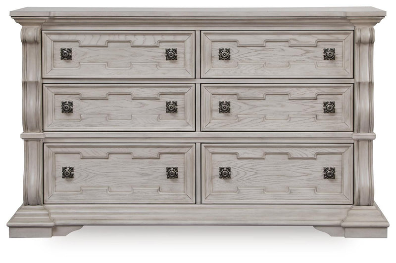 Bruchandi King Upholstered Panel Bed with Dresser in Antique White - PKG023745
