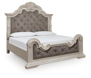 Bruchandi King Upholstered Panel Bed with Dresser in Antique White - PKG023745
