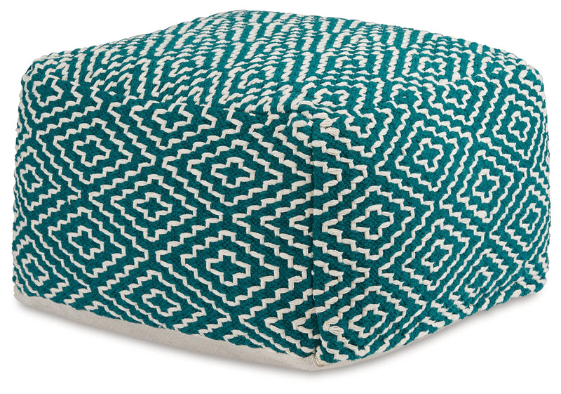 Brynnsen Teal/Ivory Pouf - A1001055