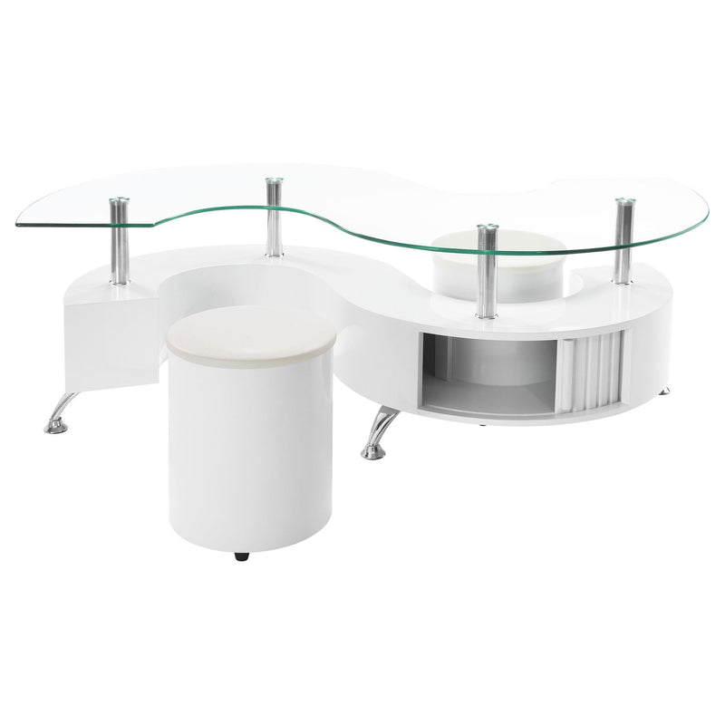 Buckley 3-piece Coffee Table and Stools Set White High Gloss - 703400