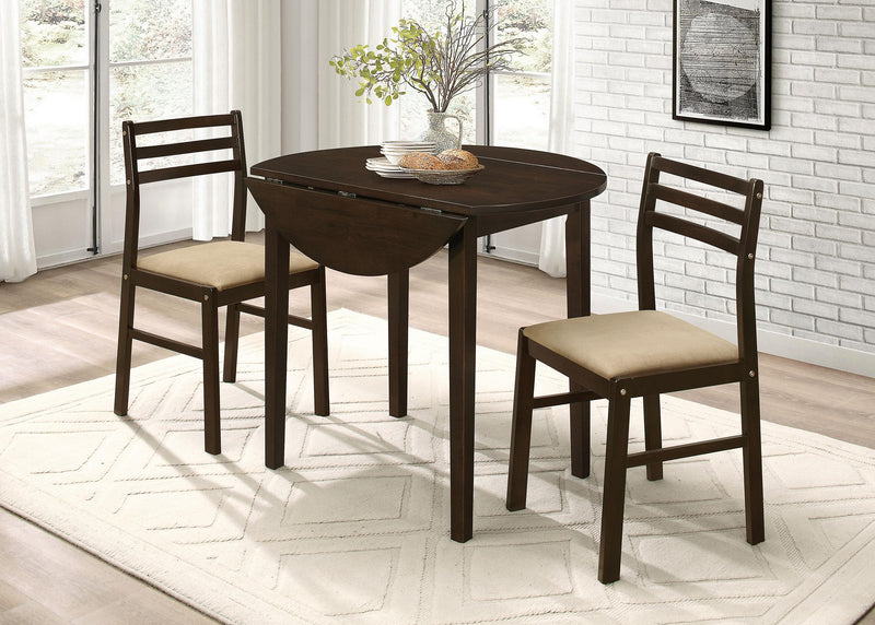 Bucknell 3-piece Round Drop Leaf Dining Table Set Cappuccino - 130005