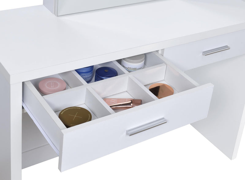 Bunbury Makeup Vanity Table Set Storage Mirror and Stool White - 930280