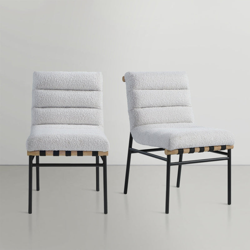 Burke Boucle Fabric Upholstered Dining Chair in Cream, Set of 2 - 590Cream-C