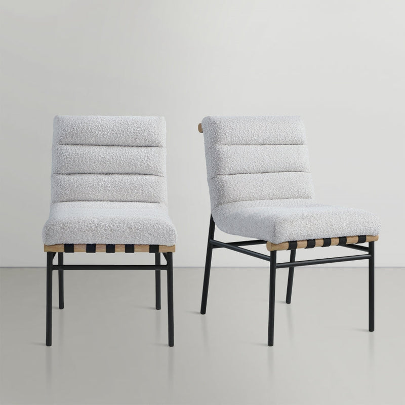 Burke Boucle Fabric Upholstered Dining Chair in Cream, Set of 2 - 590Cream-C