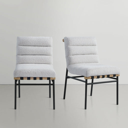 Burke Boucle Fabric Upholstered Dining Chair in Cream, Set of 2 - 590Cream-C