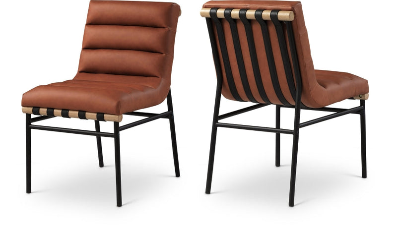 Burke Vegan Leather Upholstered Dining Chair in Cognac, Set of 2 - 590Cognac-C