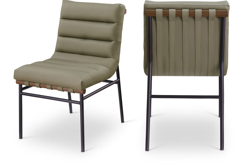 Burke Vegan Leather Upholstered Dining Chair in Olive, Set of 2 - 577Olive-C