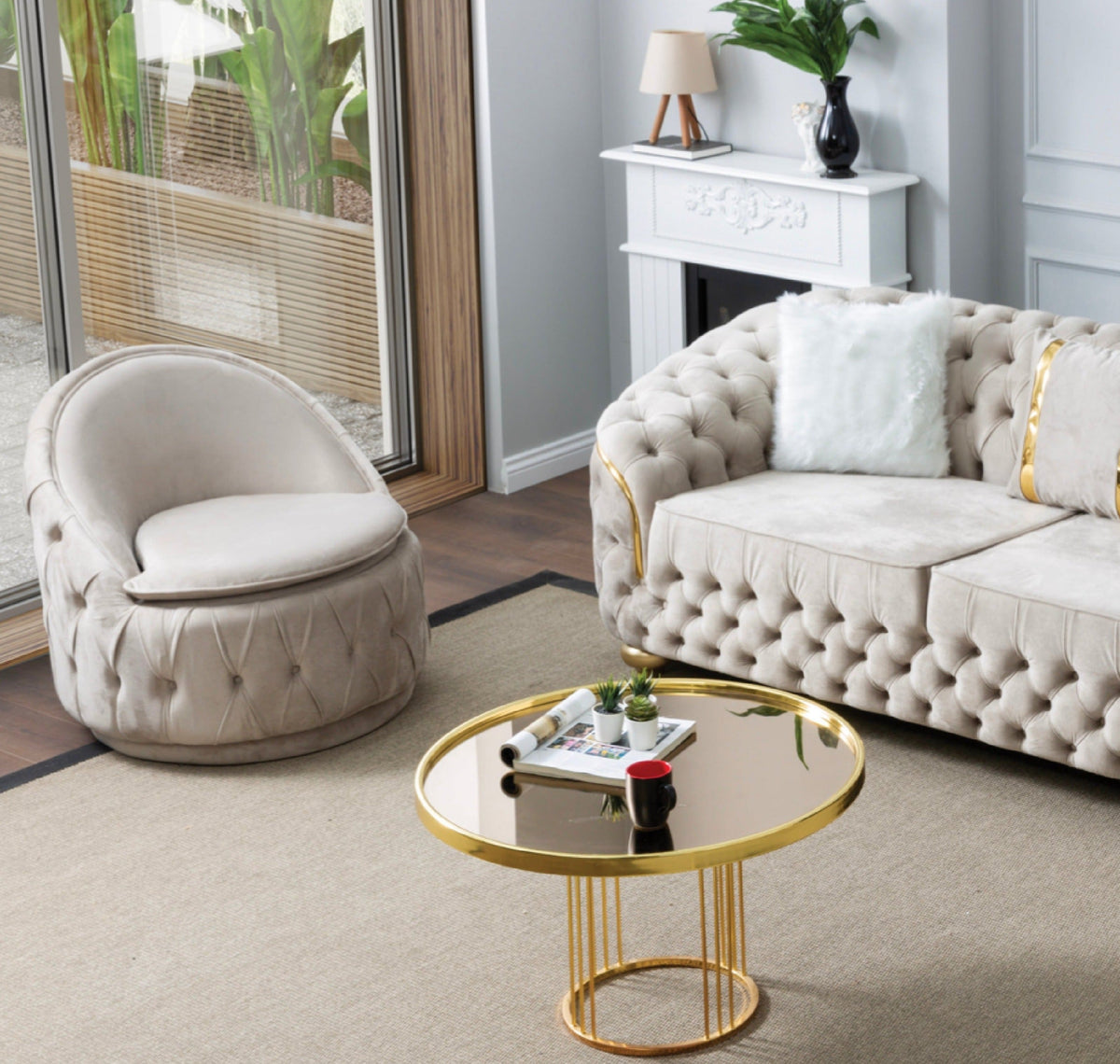 Bursa 34 in. Chair in Cream - Gate Furniture