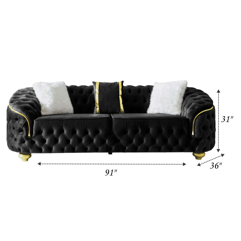 Bursa Black Velvet Living Room Set - Gate FurnitureLiving Room Set