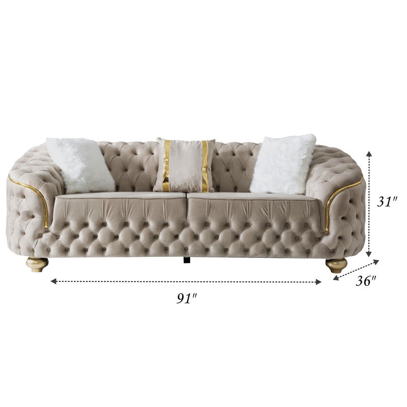Bursa Cream Velvet Living Room Set - Gate FurnitureLiving Room Set