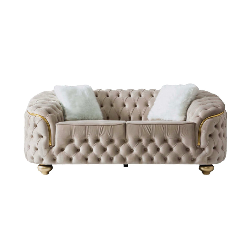 Bursa Cream Velvet Living Room Set - Gate FurnitureLiving Room Set