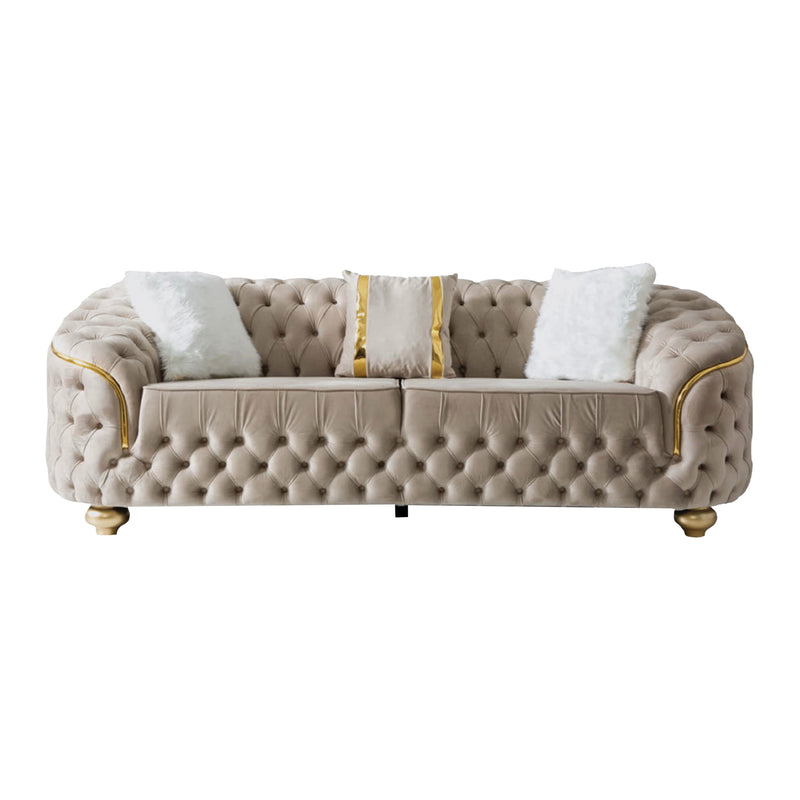Bursa Cream Velvet Living Room Set - Gate FurnitureLiving Room Set