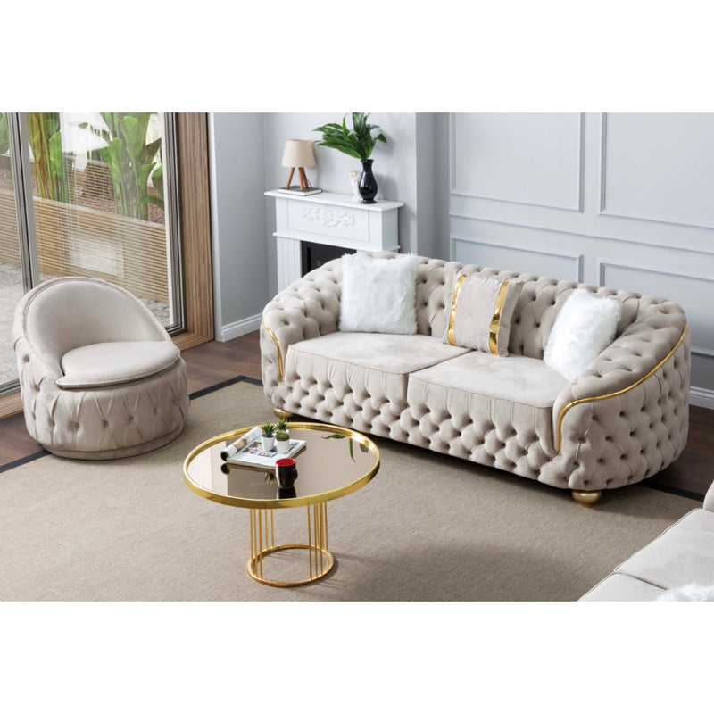 Bursa Cream Velvet Living Room Set - Gate FurnitureLiving Room Set
