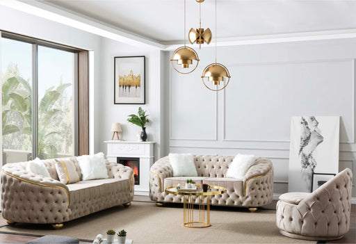 Bursa Cream Velvet Living Room Set - Gate FurnitureLiving Room Set