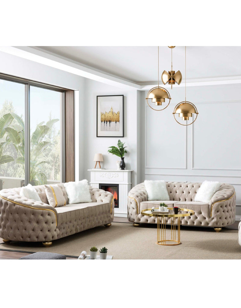 Bursa Cream Velvet Living Room Set - Gate FurnitureLiving Room Set