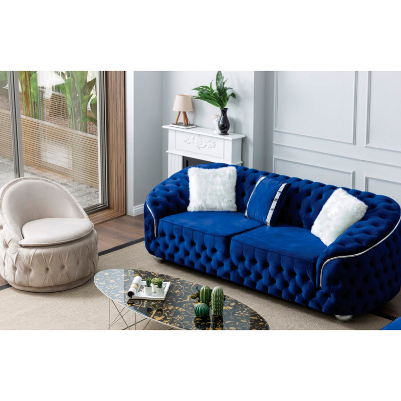 Bursa Navy Velvet Living Room Set - Gate FurnitureLiving Room Set