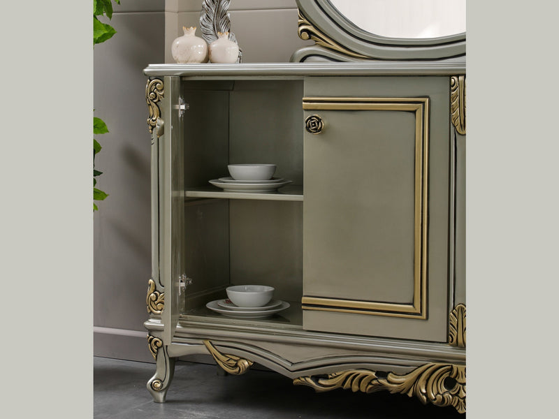 Buse 78" Wide 4 Door Buffet With Mirror - Gate FurnitureBuffets & Sideboards