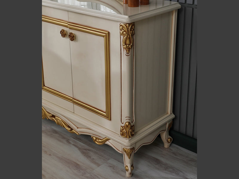 Buse 78" Wide 4 Door Buffet With Mirror - Gate FurnitureBuffets & Sideboards