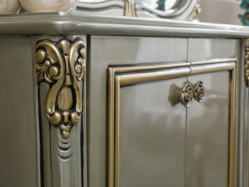 Buse 78" Wide 4 Door Buffet With Mirror - Gate FurnitureBuffets & Sideboards