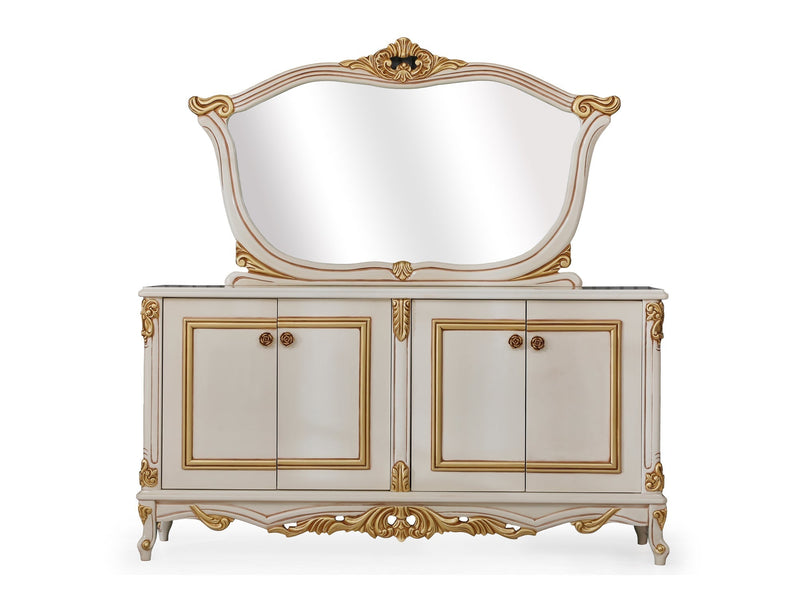 Buse 78" Wide 4 Door Buffet With Mirror - Gate FurnitureBuffets & Sideboards