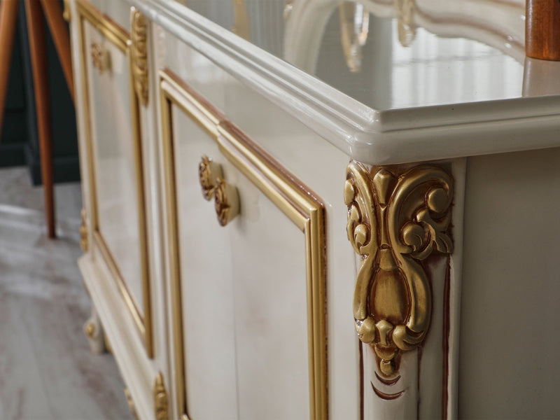 Buse 78" Wide 4 Door Buffet With Mirror - Gate FurnitureBuffets & Sideboards