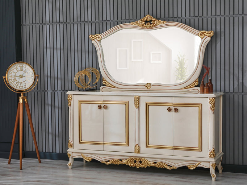Buse 78" Wide 4 Door Buffet With Mirror - Gate FurnitureBuffets & Sideboards