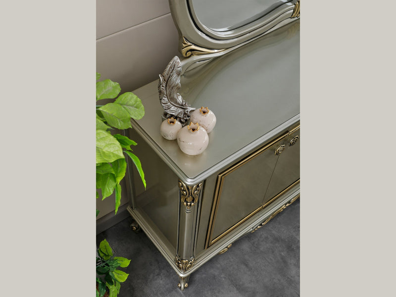 Buse 78" Wide 4 Door Buffet With Mirror - Gate FurnitureBuffets & Sideboards