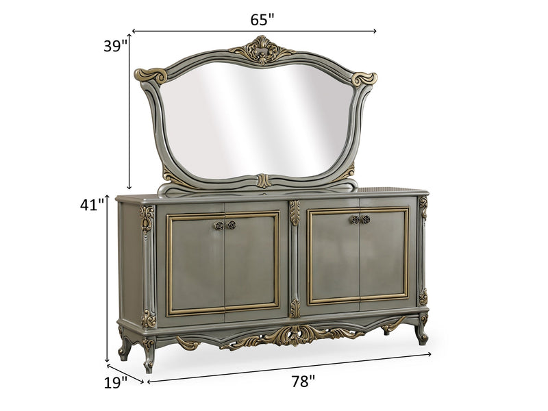 Buse 78" Wide 4 Door Buffet With Mirror - Gate FurnitureBuffets & Sideboards