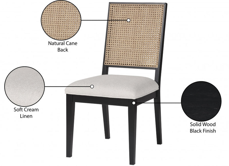Butterfly Linen Textured Fabric Upholstered Dining Chair in Black, Set of 2 - 705Black-C