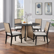 Butterfly Linen Textured Fabric Upholstered Dining Chair in Black, Set of 2 - 705Black-C