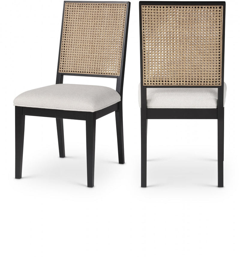 Butterfly Linen Textured Fabric Upholstered Dining Chair in Black, Set of 2 - 705Black-C