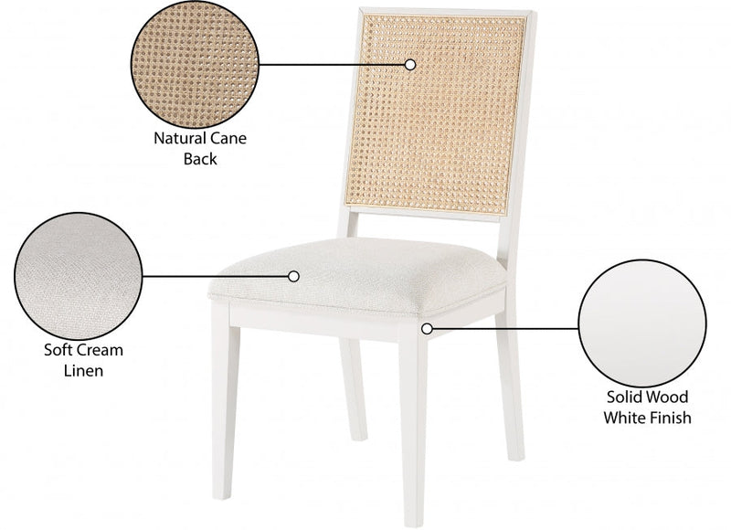 Butterfly Linen Textured Fabric Upholstered Dining Chair in White, Set of 2 - 705White-C