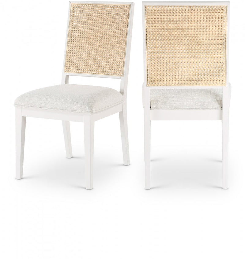 Butterfly Linen Textured Fabric Upholstered Dining Chair in White, Set of 2 - 705White-C