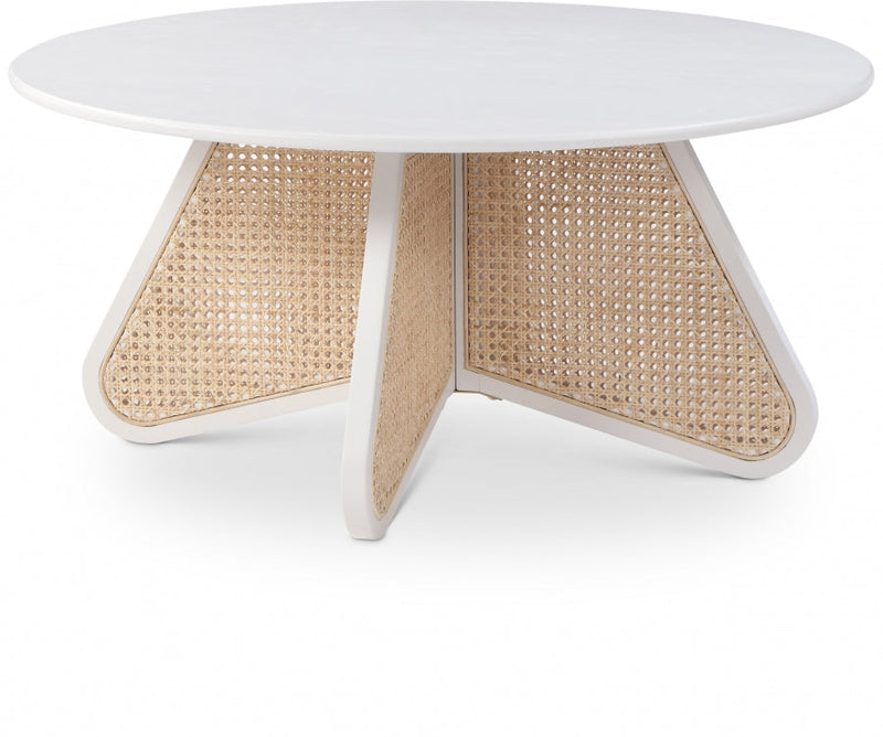 Butterfly Natural Cane And Oak Veneer Coffee Table in White - 208White-CT