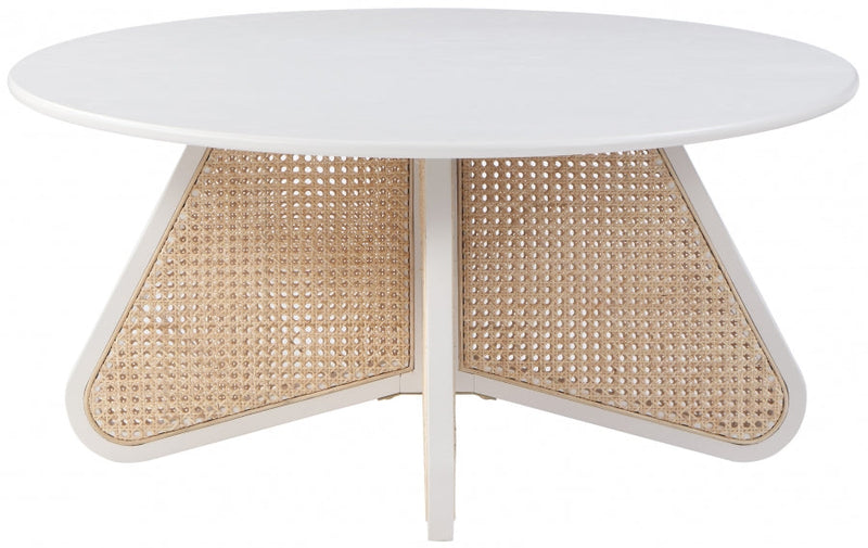 Butterfly Natural Cane And Oak Veneer Coffee Table in White - 208White-CT