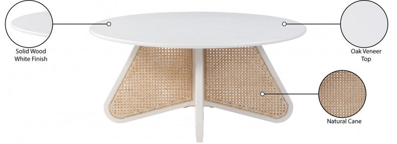 Butterfly Natural Cane And Oak Veneer Coffee Table in White - 208White-CT