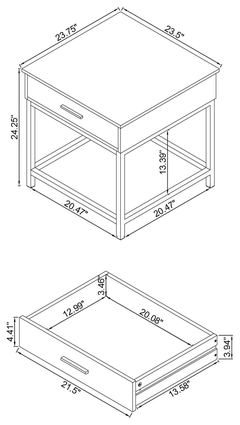 Byers 1-drawer Square Engineered Wood End Table Brown Oak - 723777