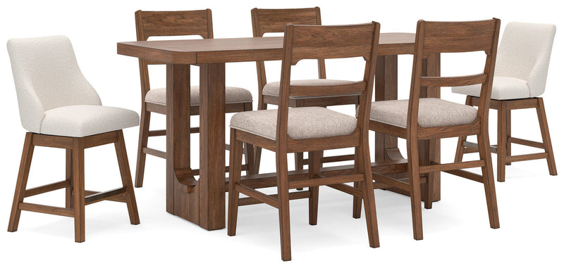 Cabalynn Counter Height Dining Table and 6 Barstools in Light Brown - PKG026535