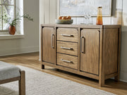 Cabalynn Counter Height Dining Table and 6 Barstools with Storage in Light Brown from Ashley - Luna Furniture