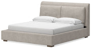 Cabalynn King Upholstered Bed with Chest and Nightstand in Light Brown from Ashley - Luna Furniture