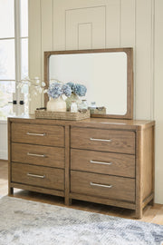 Cabalynn King Upholstered Bed with Mirrored Dresser in Light Brown - PKG015728