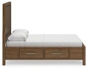 Cabalynn Queen Panel Bed with Storage with Mirrored Dresser and Chest in Light Brown - PKG015726