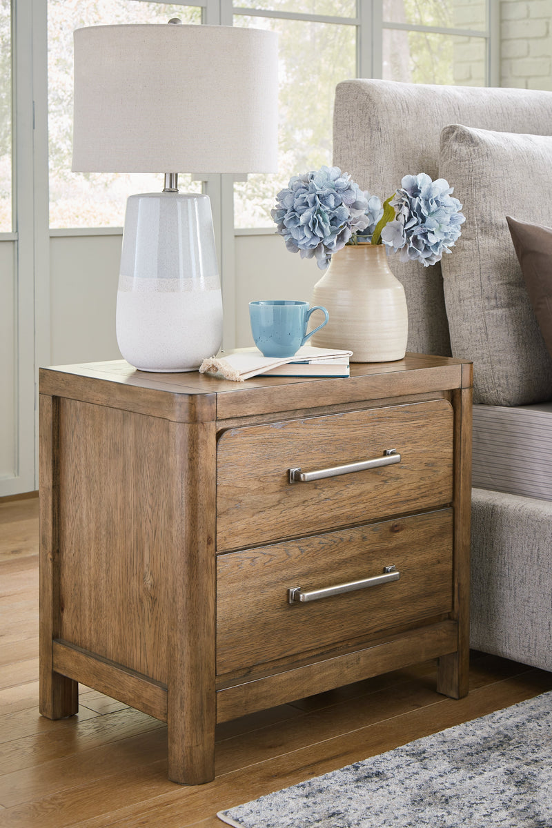 Cabalynn Queen Upholstered Bed with Chest and Nightstand in Light Brown from Ashley - Luna Furniture