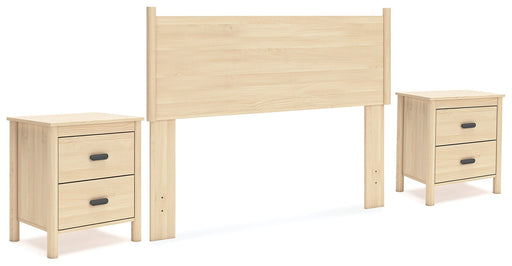 Cabinella Full Panel Headboard with 2 Nightstands in Tan - PKG017214