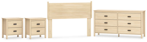 Cabinella Full Panel Headboard with Dresser and 2 Nightstands in Tan - PKG017213