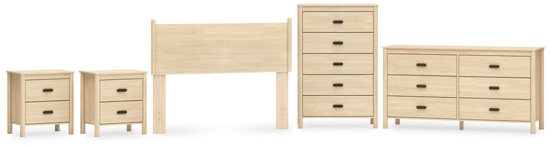 Cabinella Full Panel Headboard with Dresser, Chest and 2 Nightstands in Tan - PKG017215