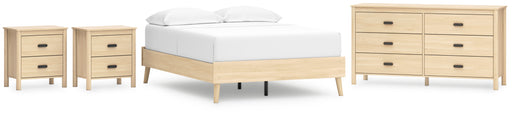 Cabinella Full Platform Bed with Dresser and 2 Nightstands in Tan - PKG017220