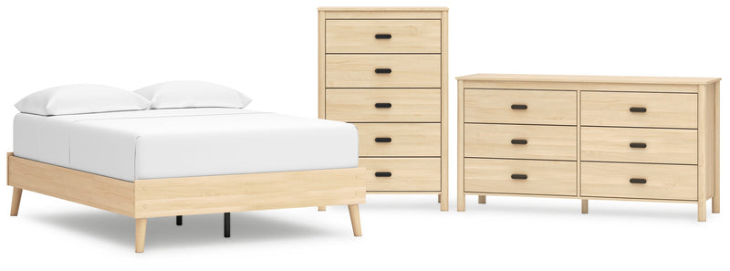 Cabinella Full Platform Bed with Dresser and Chest in Tan - PKG017224