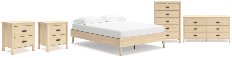 Cabinella Full Platform Bed with Dresser, Chest and 2 Nightstands in Tan - PKG017222
