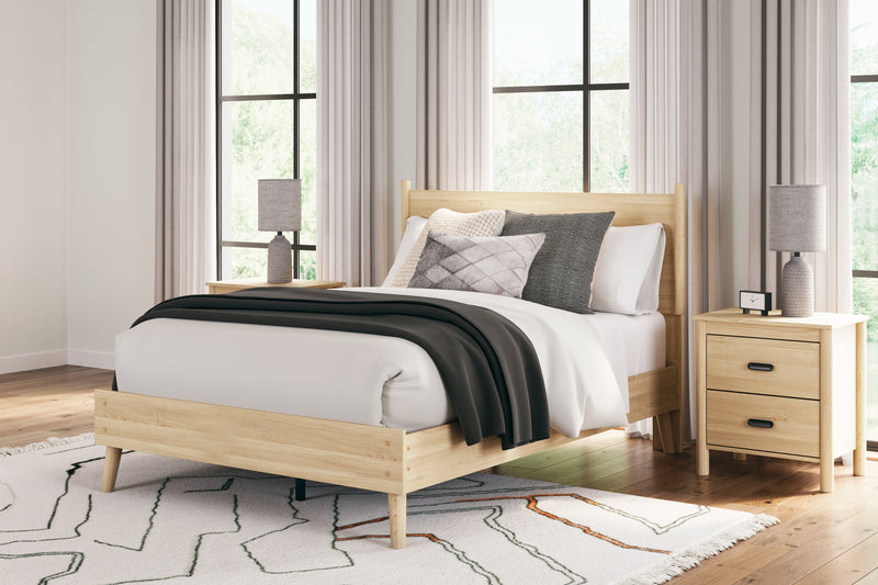 Cabinella Full Platform Panel Bed with Dresser and 2 Nightstands in Tan - PKG017227